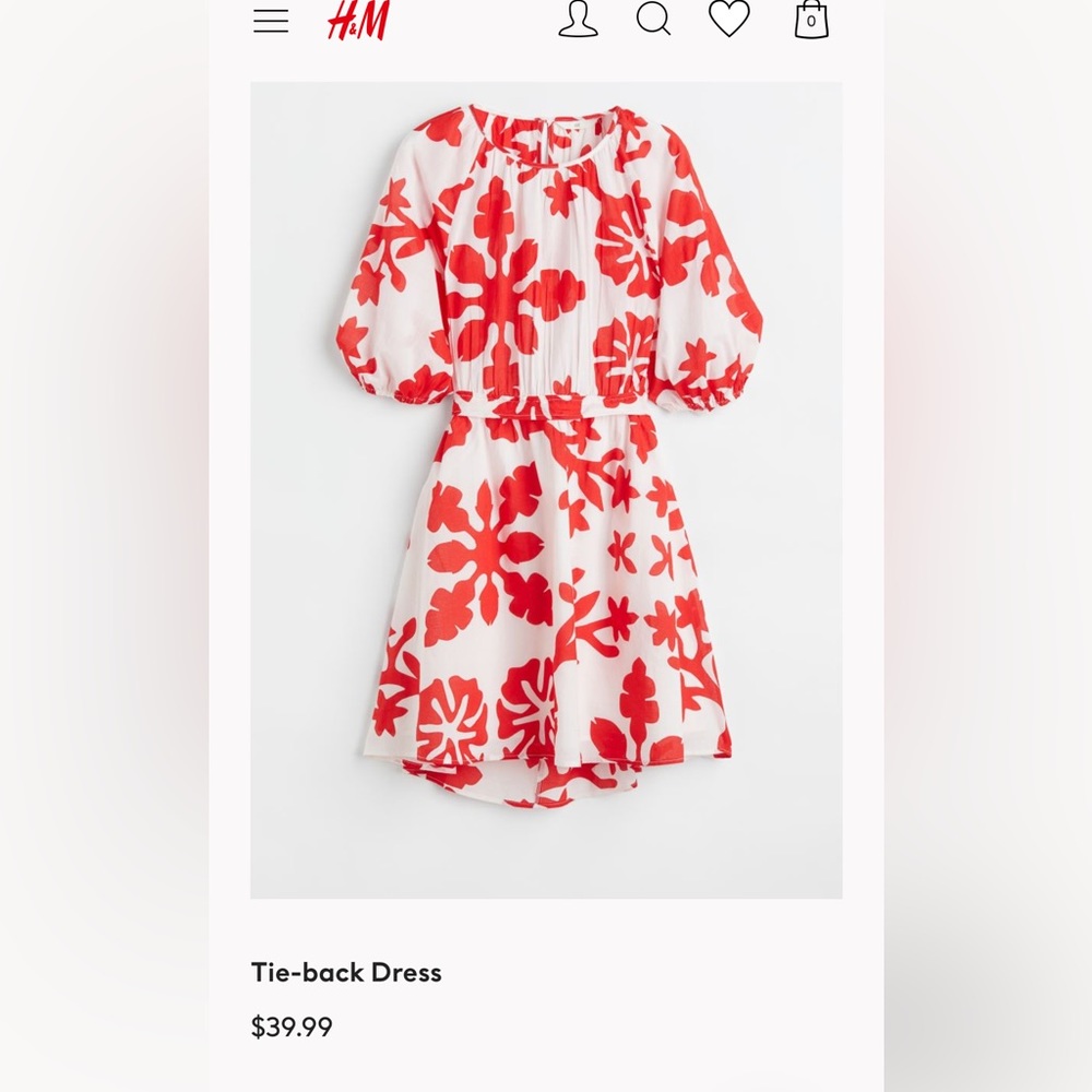 H&M red and white tie back dress